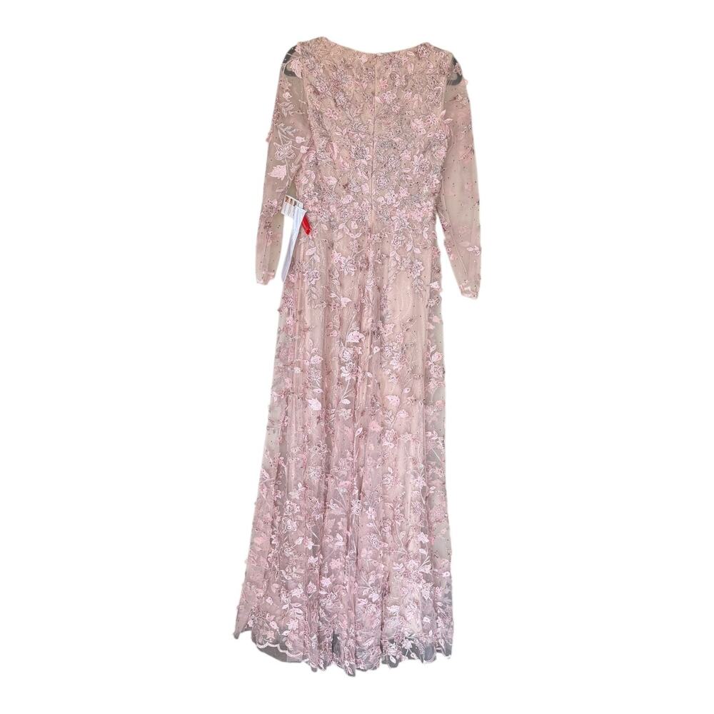 Mac Duggal 70224 Floral Applique Illusion Gown Long Sleeve Rose Pink Size 8 NWT - Picture 8 of 16